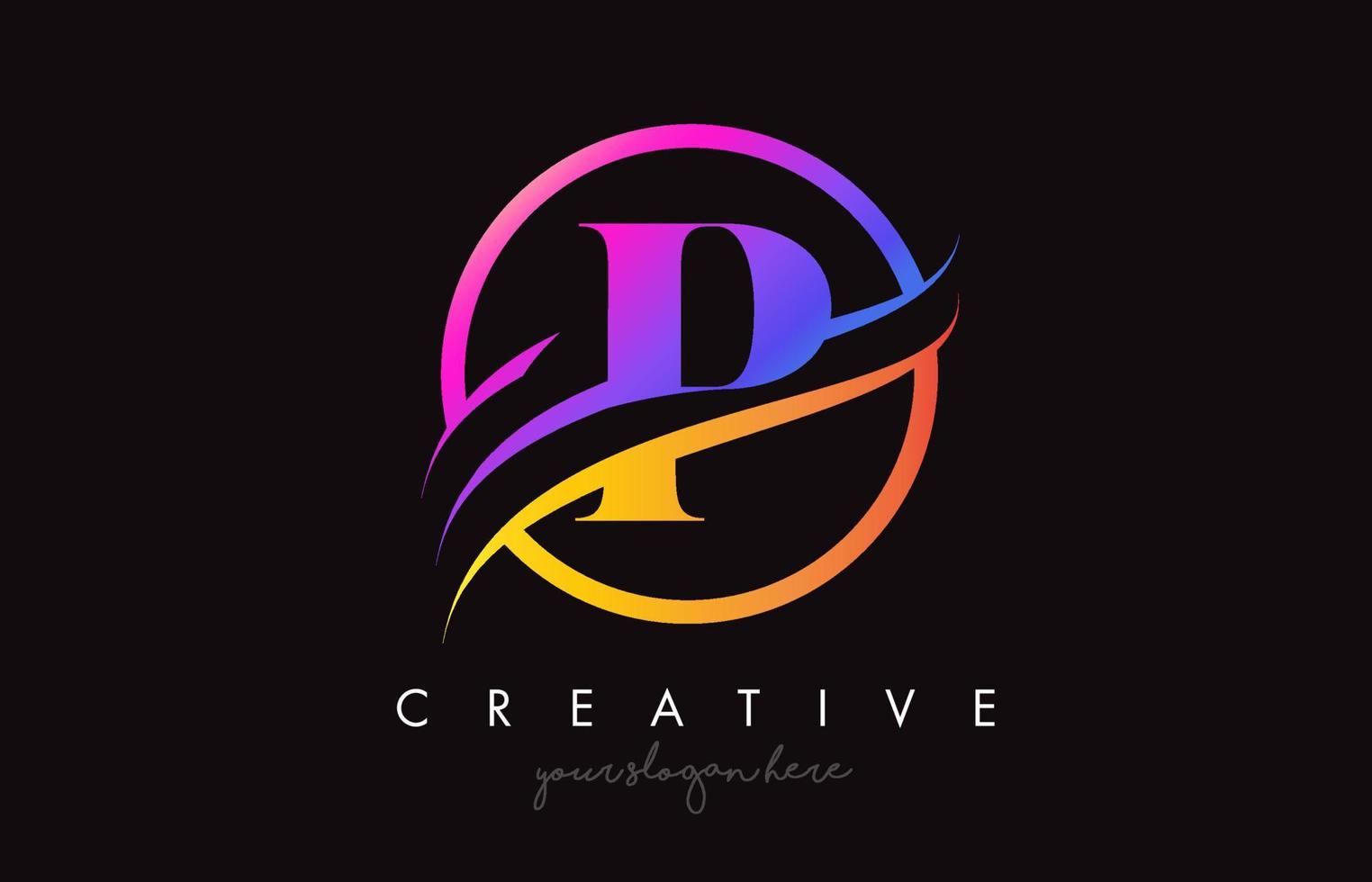 creativo lettera p logo con viola arancia colori e cerchio swoosh tagliare design vettore