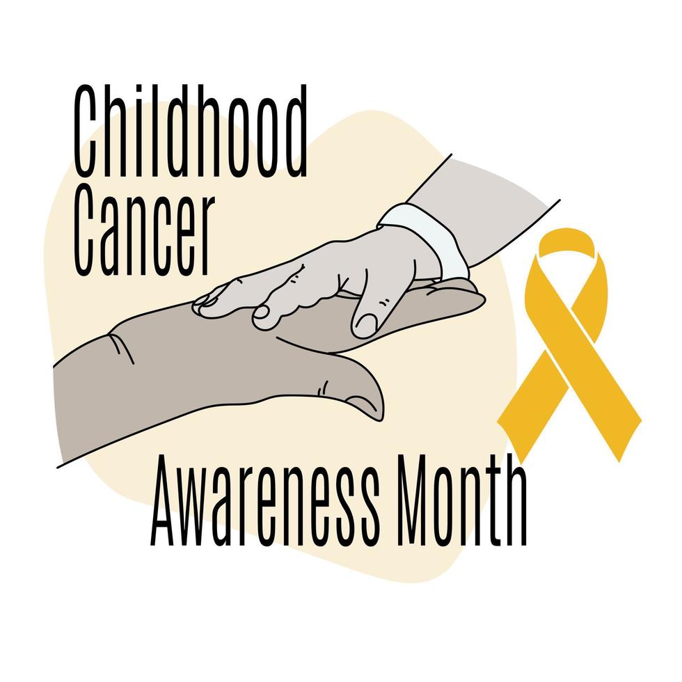 infanzia cancro consapevolezza mese, un' supporto mano e un' simbolico nastro per un' inviare su un' medico tema vettore