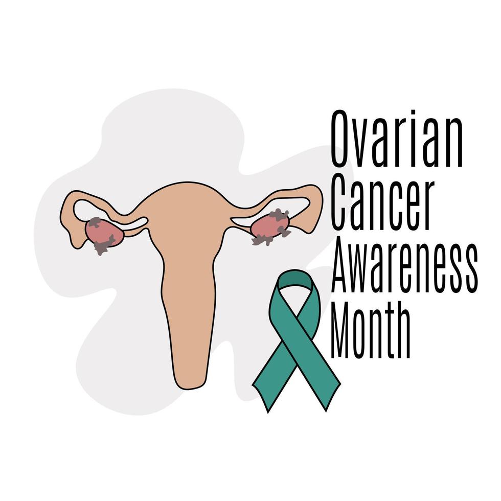 ovarico cancro consapevolezza mese, medico a tema bandiera con un' schematico rappresentazione di influenzato ovaie vettore