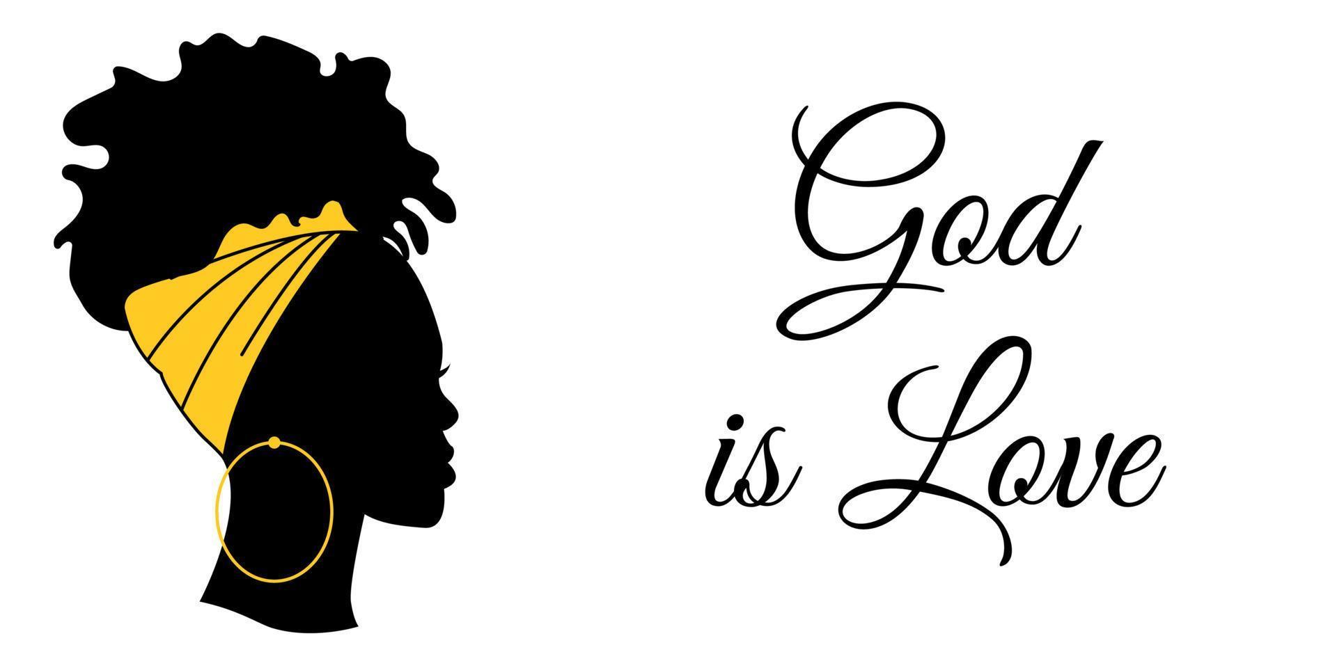 silhouette di un afro donna. Dio è amore. profilo di un' nero donna. design per manifesto, volantino, striscione. vettore illustrazione