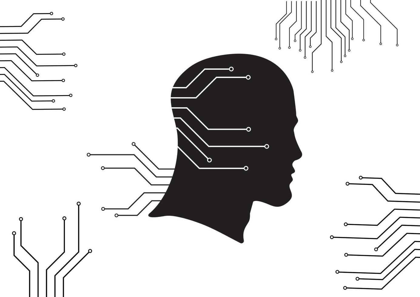 nero e bianca umano testa con digitale circuito incorporato. vettore illustrazione di artificiale intelligenza