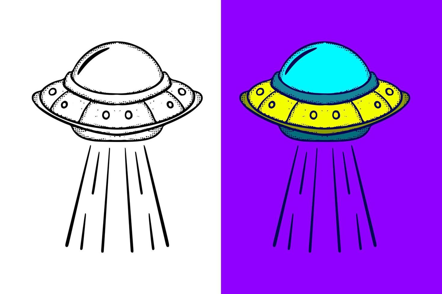 ufo illustrazione mano disegnato cartone animato Vintage ▾ stile vettore