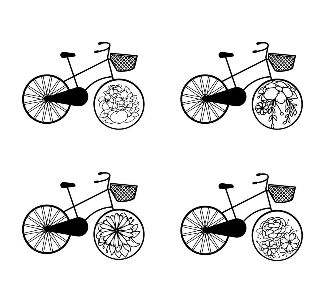 decorazione bicicletta pneumatico floreale bellezza impostato vettore