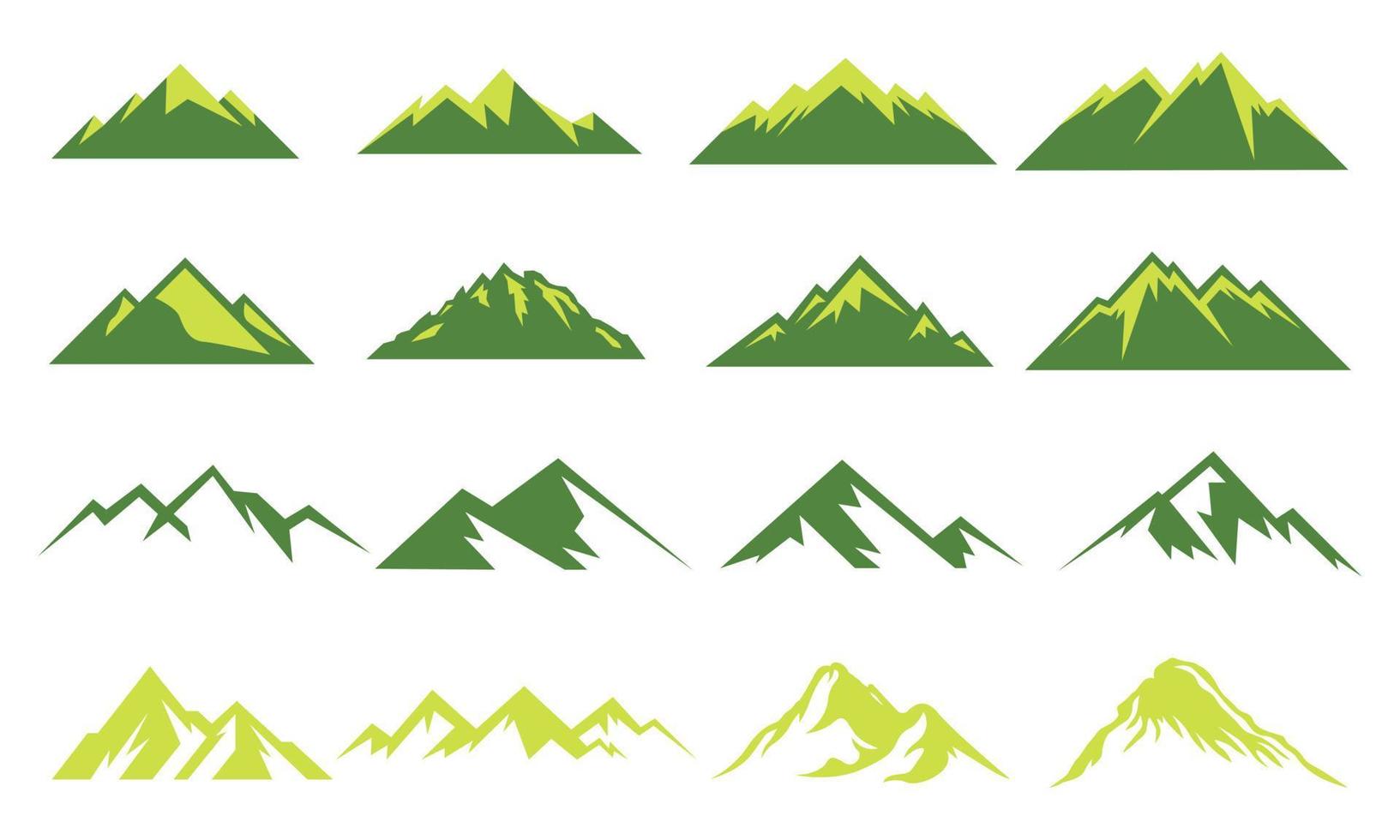montagna icone impostare. piatto cartone animato montagna. montagna logo. vettore illustrazione