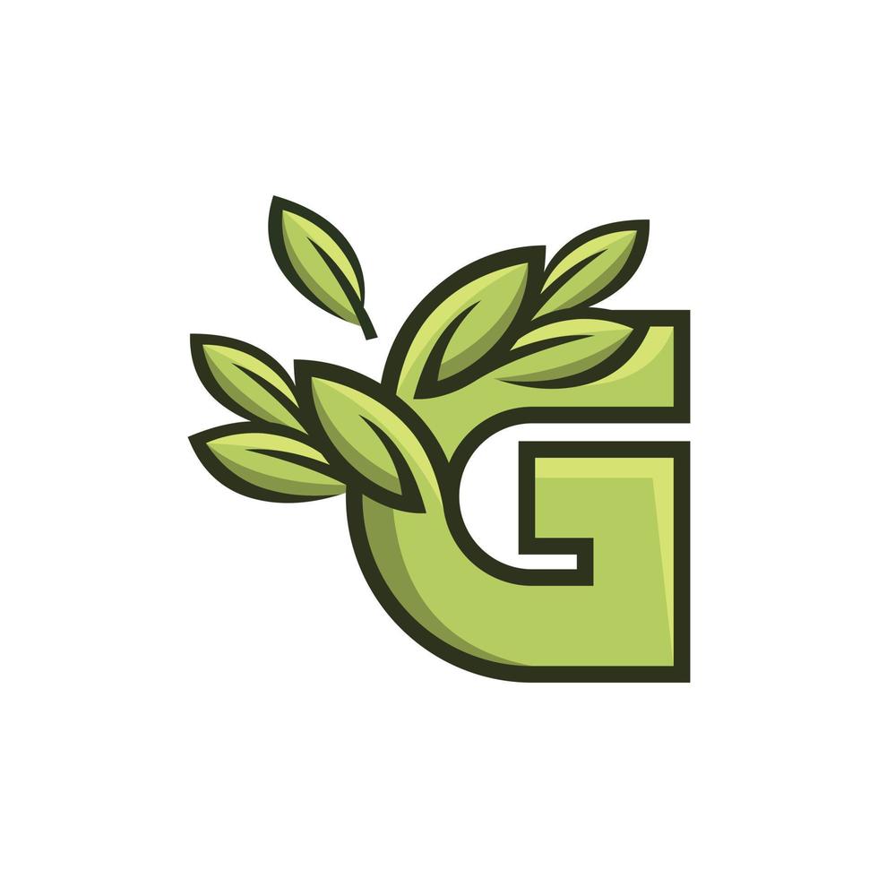 lettera g foglia natura semplice ecologia logo vettore