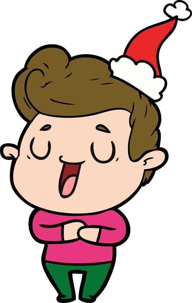 felice disegno di un uomo che indossa il cappello di Babbo Natale vettore