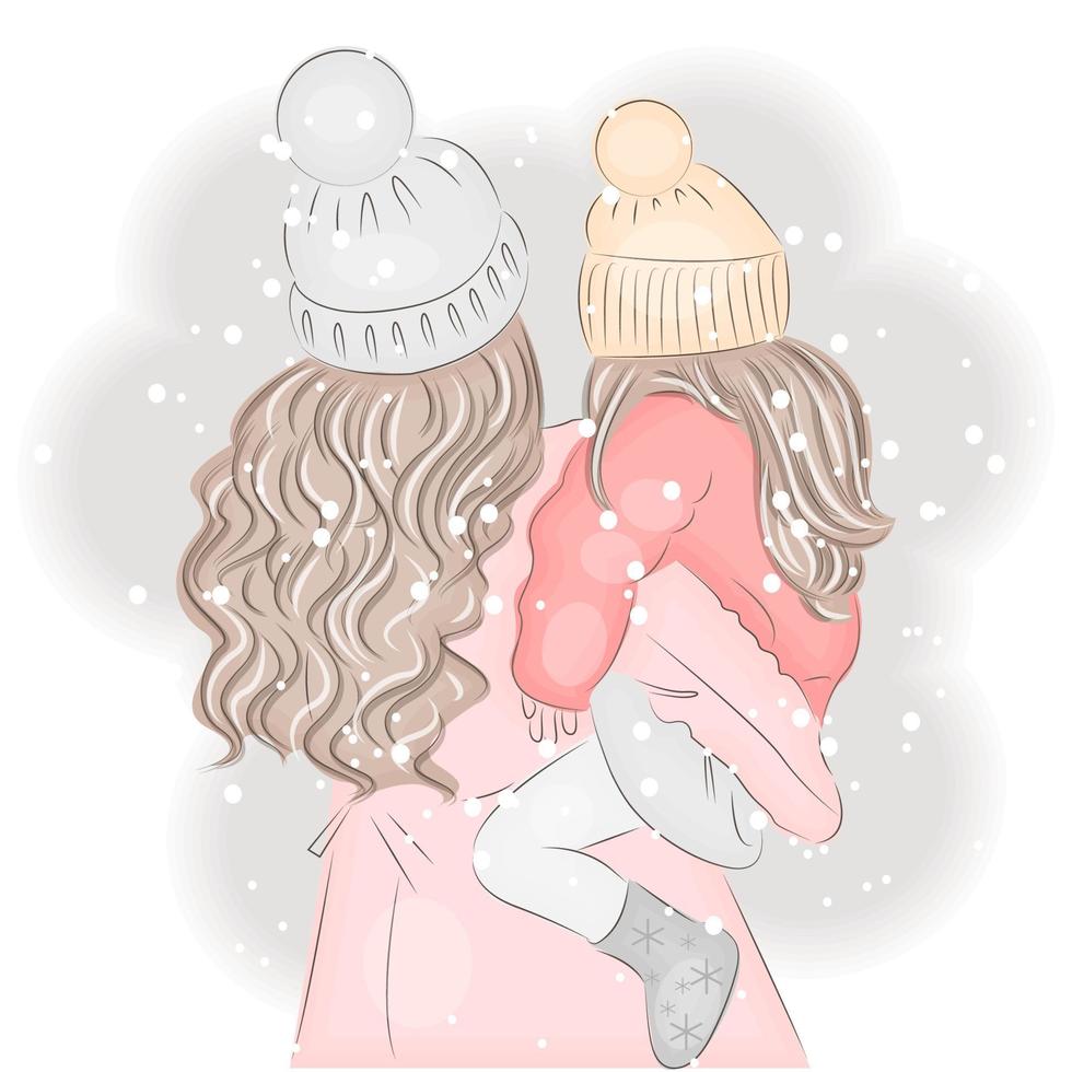 inverno madre e figlia nel inverno Abiti, moda vettore illustrazione