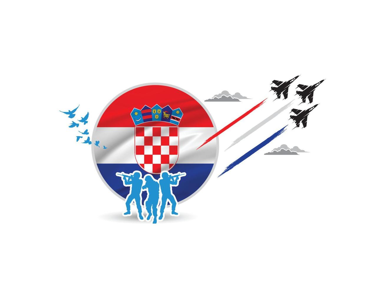 8 ottobre, festeggiare indipendenza giorno di Croazia, salutando soldati e esercito siamo nel azione, aria forze mostrando aria mostrare nel il cielo, un' nazionale vacanza osservato di il repubblica di Croazia su 1991 vettore