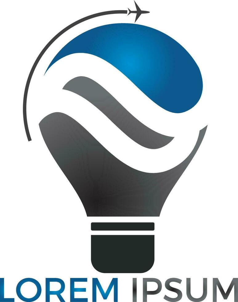 viaggio e turismo idea concetto design. lampadina e aereo simbolo o icona. unico idea e volo logotipo design modello. vettore