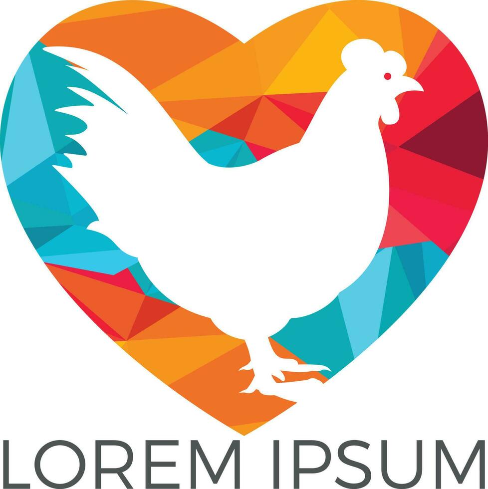 gallina cuore forma vettore logo design. logo, cartello, icona per drogheria, carne I negozi, macellaio negozio, contadino mercato.