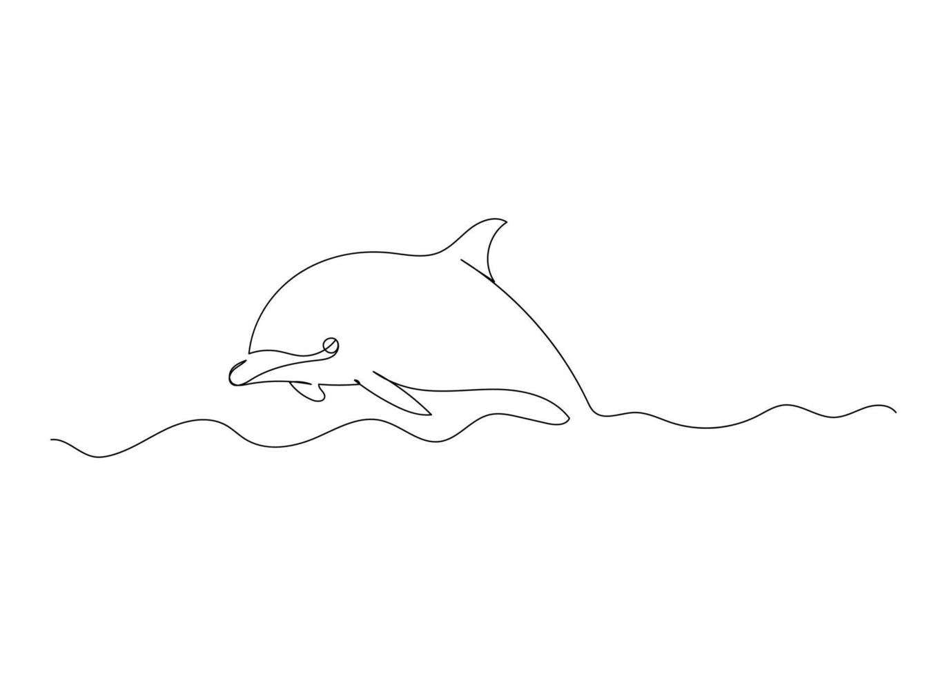 continuo linea disegno di delfino con il oceano. minimalismo arte. vettore