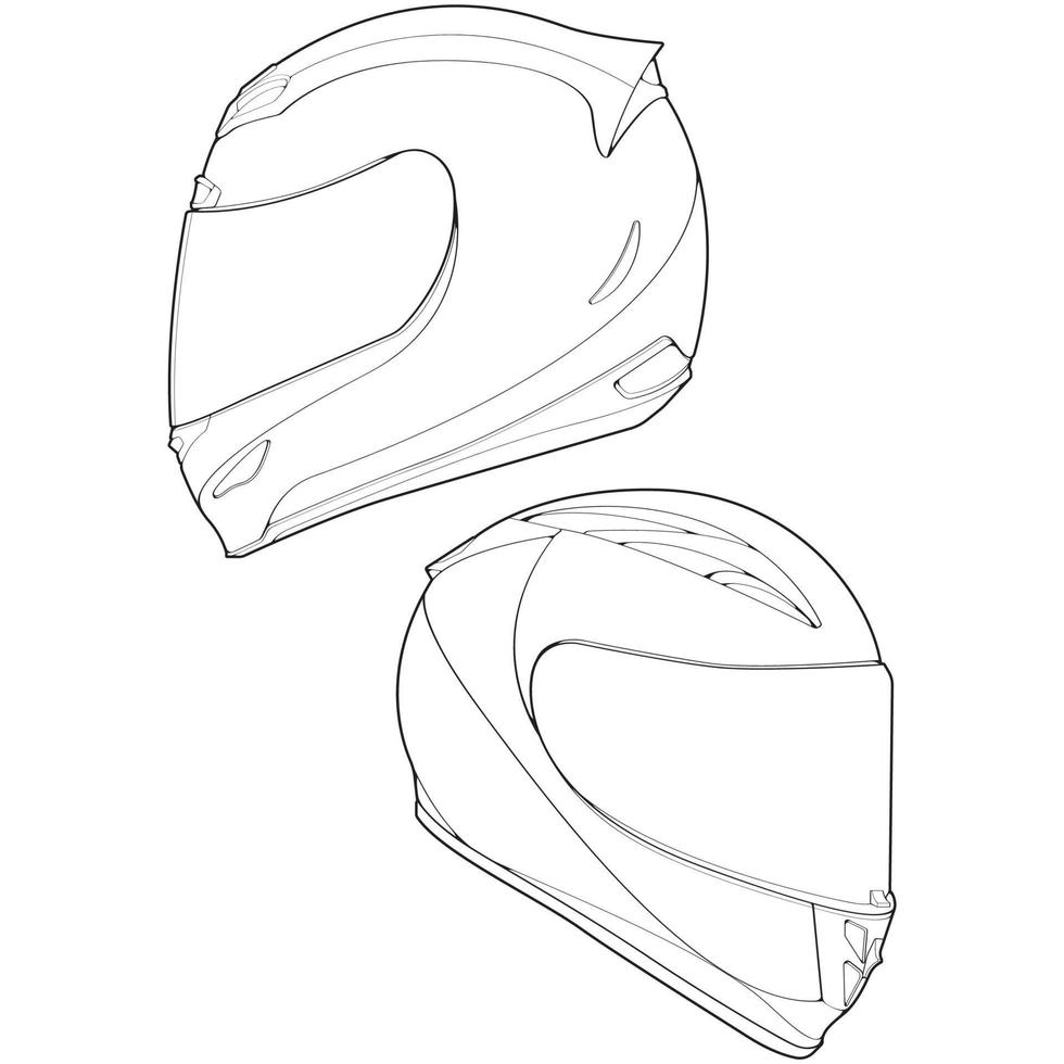 impostato di modello casco pieno viso, linea arte casco vettore illustrazione, linea arte vettore, casco vettore