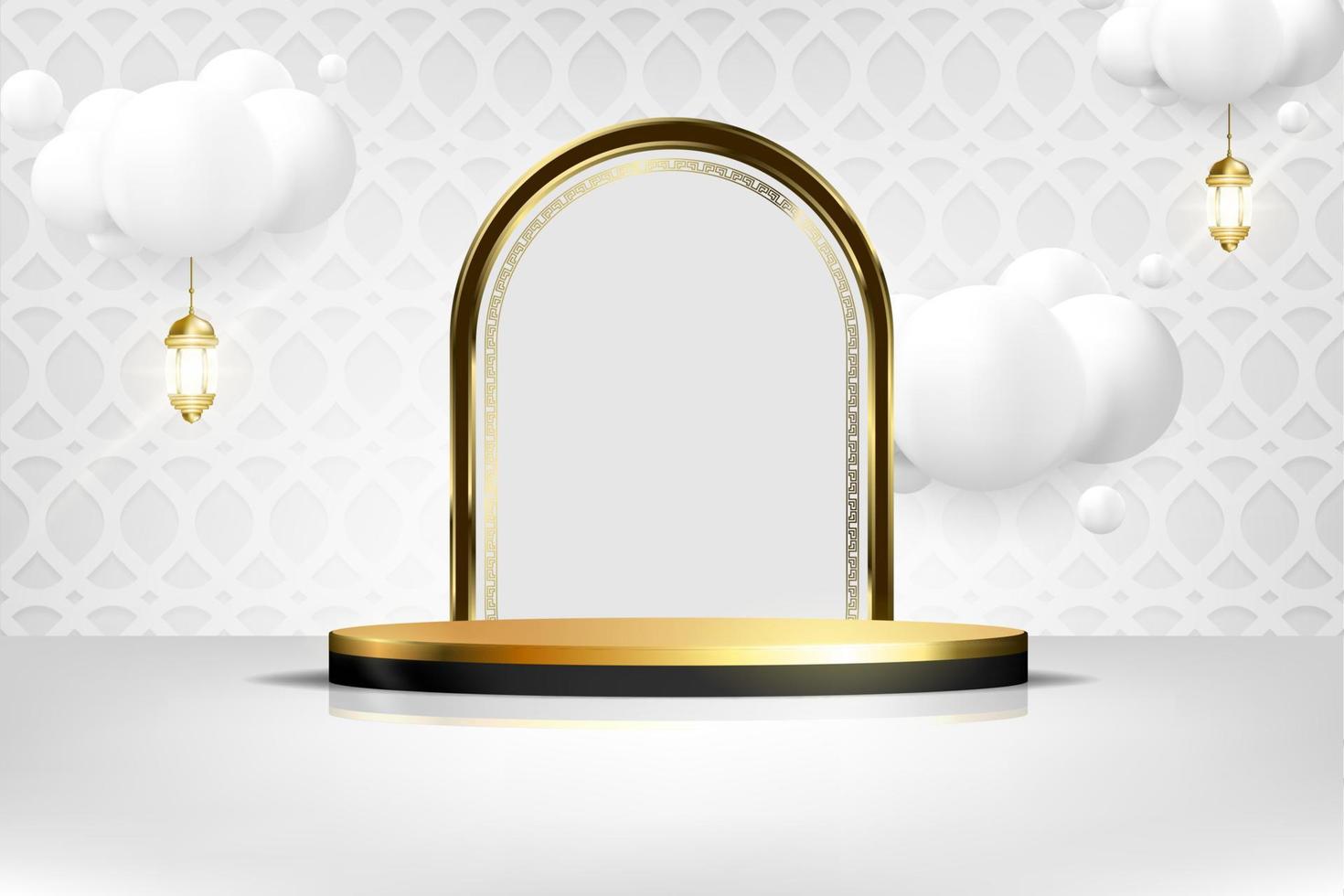 islamico podio sfondo con arabesco elemento su 3d illustrazione vettore