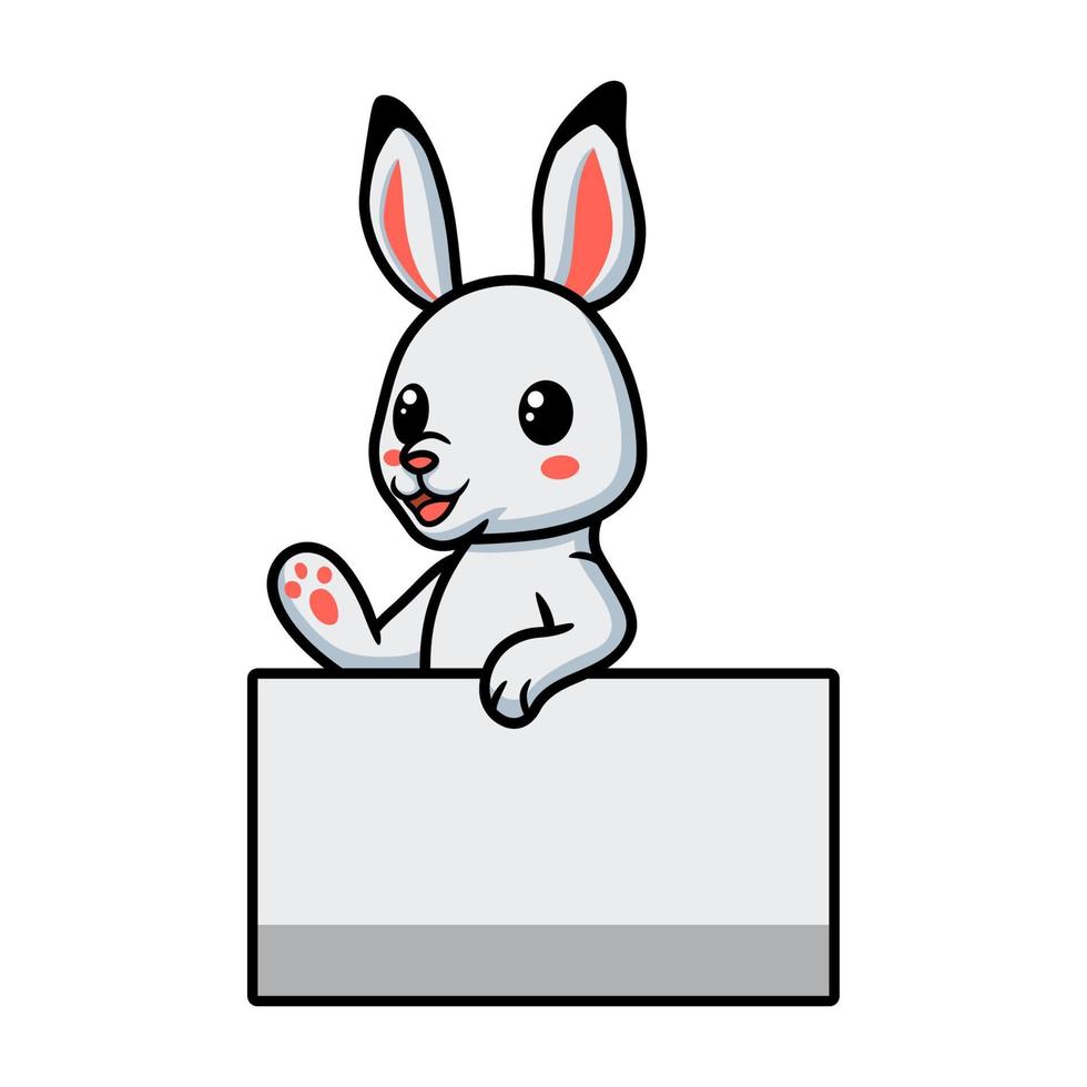carino poco coniglio cartone animato con vuoto cartello vettore