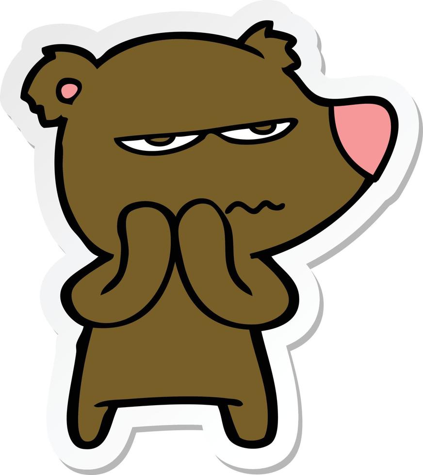 adesivo di un cartone animato orso arrabbiato vettore