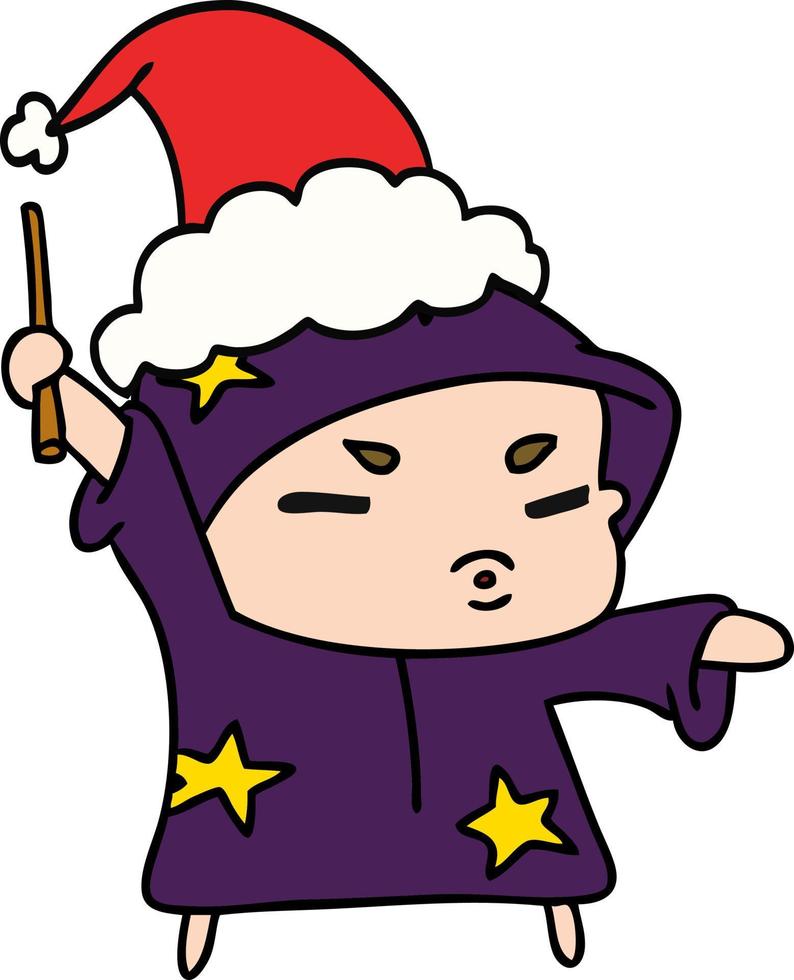 cartone animato di natale del mago kawaii vettore