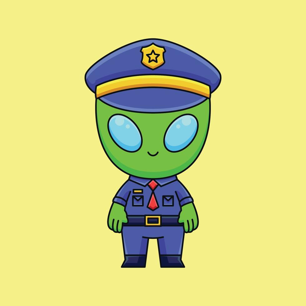 carino polizia alieno cartone animato scarabocchio mano disegnato concetto vettore kawaii icona illustrazione