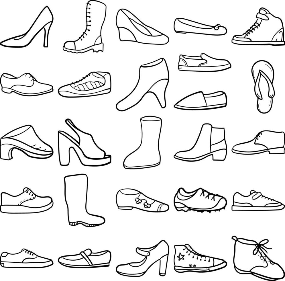 scarpe mano disegnato scarabocchio linea arte schema impostato vettore