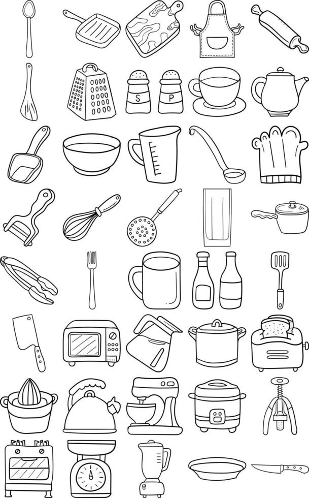 cucina mano disegnato scarabocchio linea arte schema impostato vettore