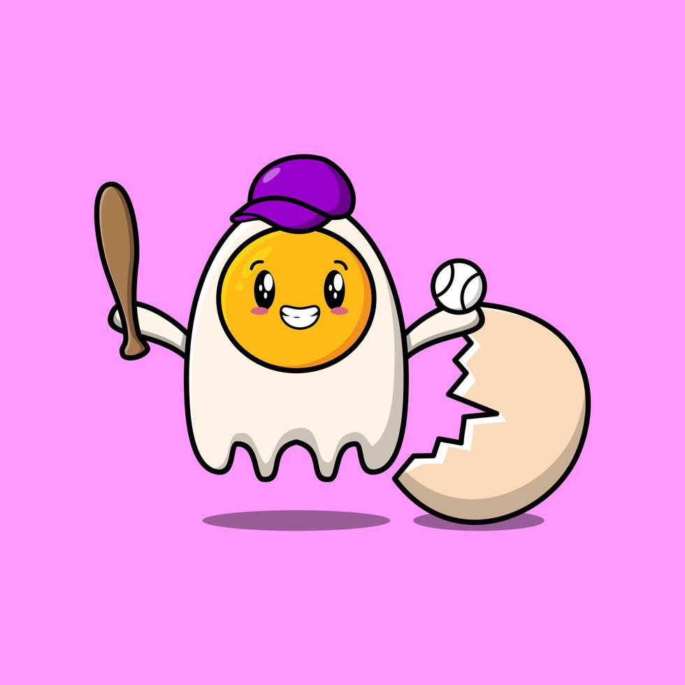 carino cartone animato fritte uova personaggio giocando baseball vettore