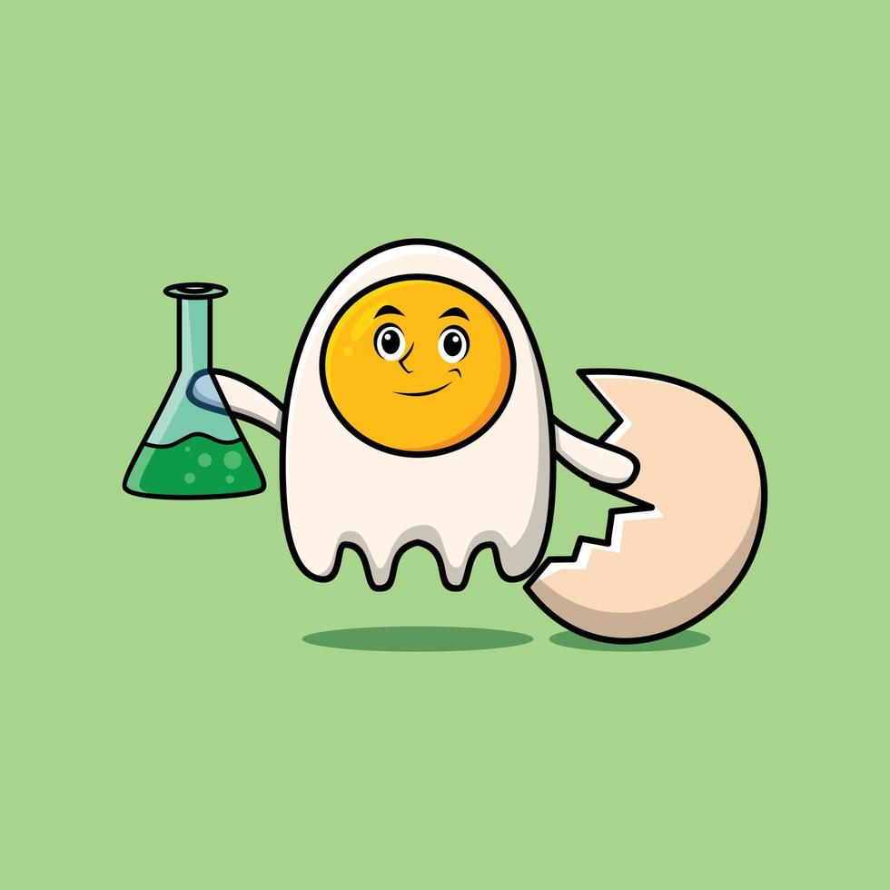 carino cartone animato portafortuna personaggio fritte uova scienziato vettore