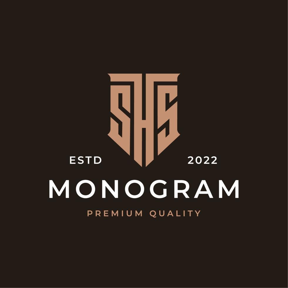 creativo moderno elegante monogramma lettera iniziale shs con scudo forma logo design vettore