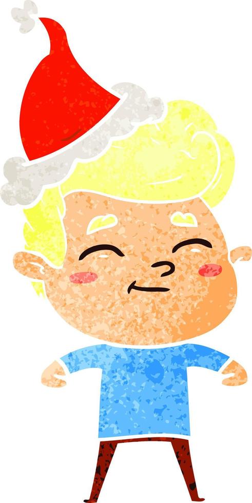 felice retrò cartone animato di un uomo che indossa il cappello di Babbo Natale vettore