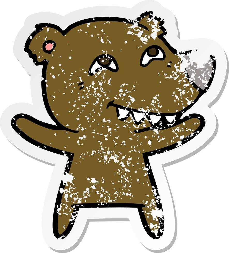 adesivo angosciato di un orso cartone animato che mostra i denti vettore