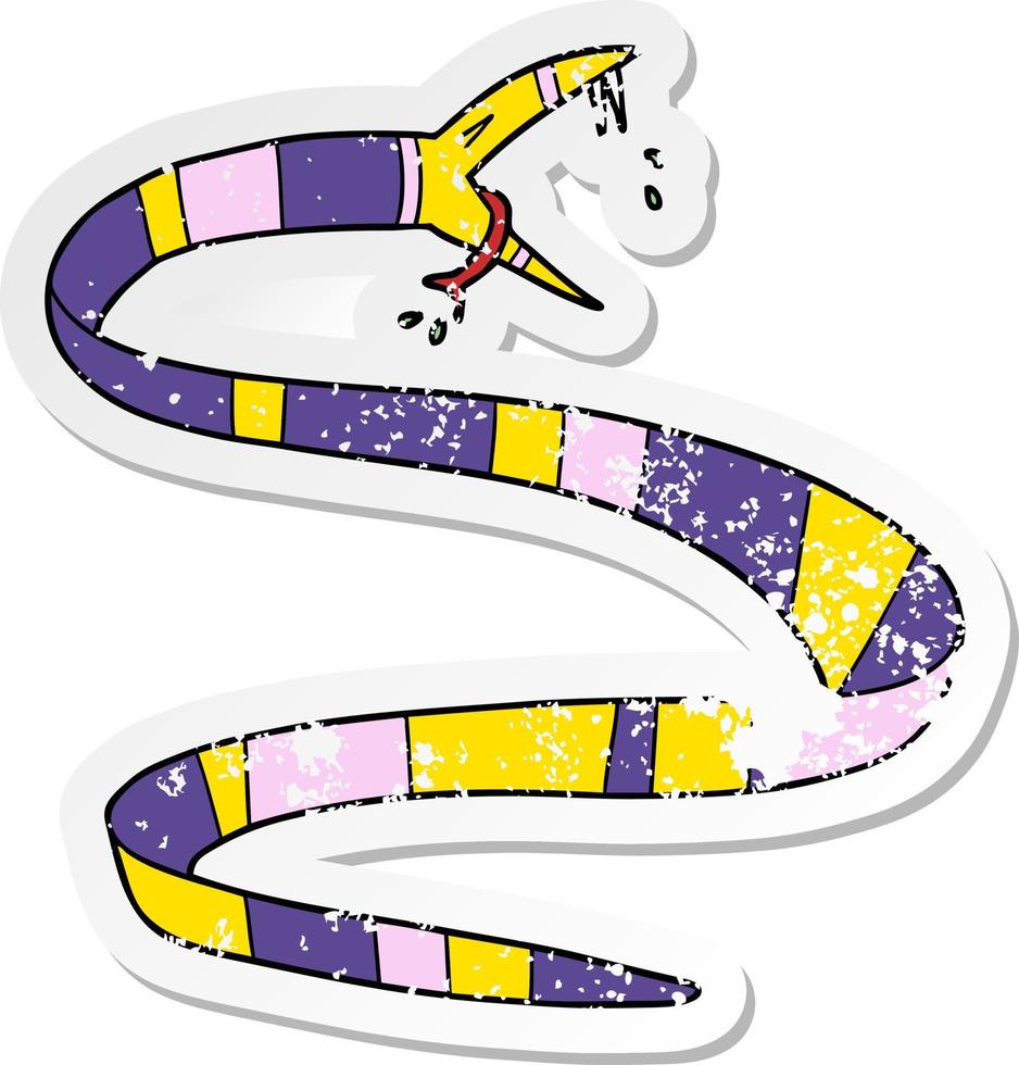 afflitto etichetta di un' cartone animato velenoso serpente vettore