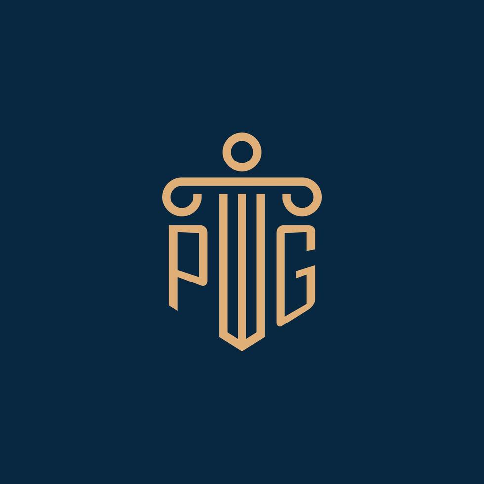 pg iniziale per legge azienda logo, avvocato logo con pilastro vettore