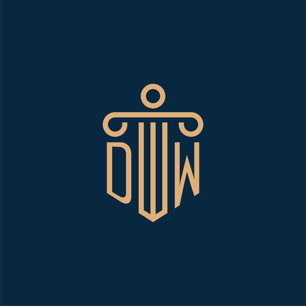 dw iniziale per legge azienda logo, avvocato logo con pilastro vettore