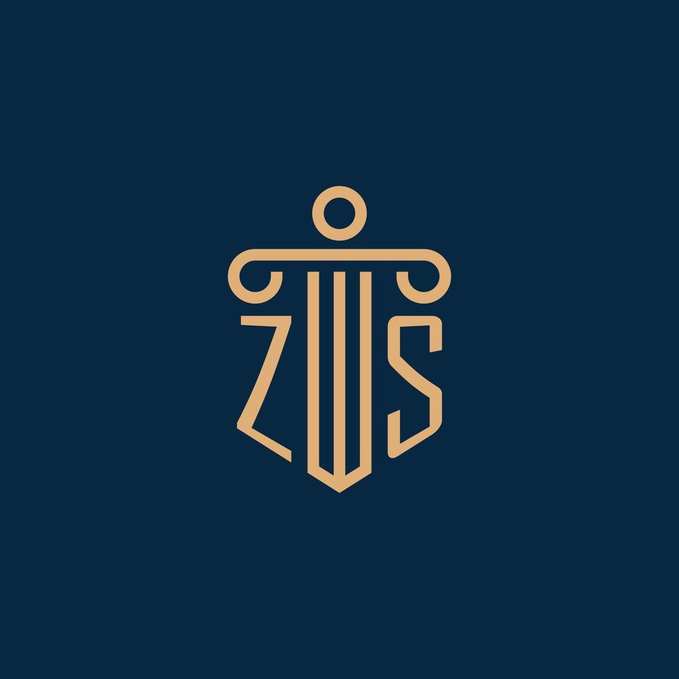 zs iniziale per legge azienda logo, avvocato logo con pilastro vettore