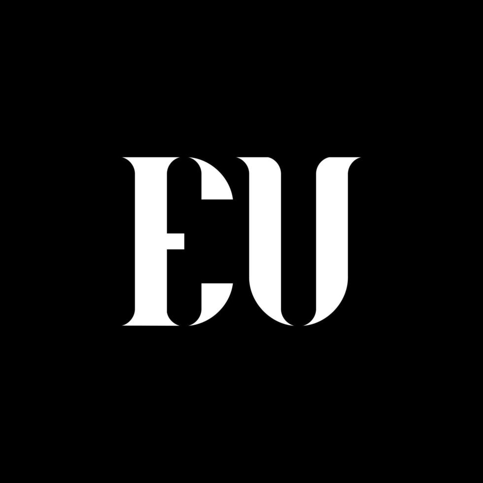 Unione Europea e u lettera logo design. iniziale lettera Unione Europea maiuscolo monogramma logo bianca colore. Unione Europea logo, e u design. Unione Europea, e u vettore