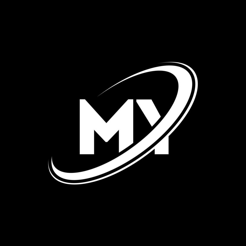mio m y lettera logo design. iniziale lettera mio connesso cerchio maiuscolo monogramma logo rosso e blu. mio logo, m y design. mio, m y vettore