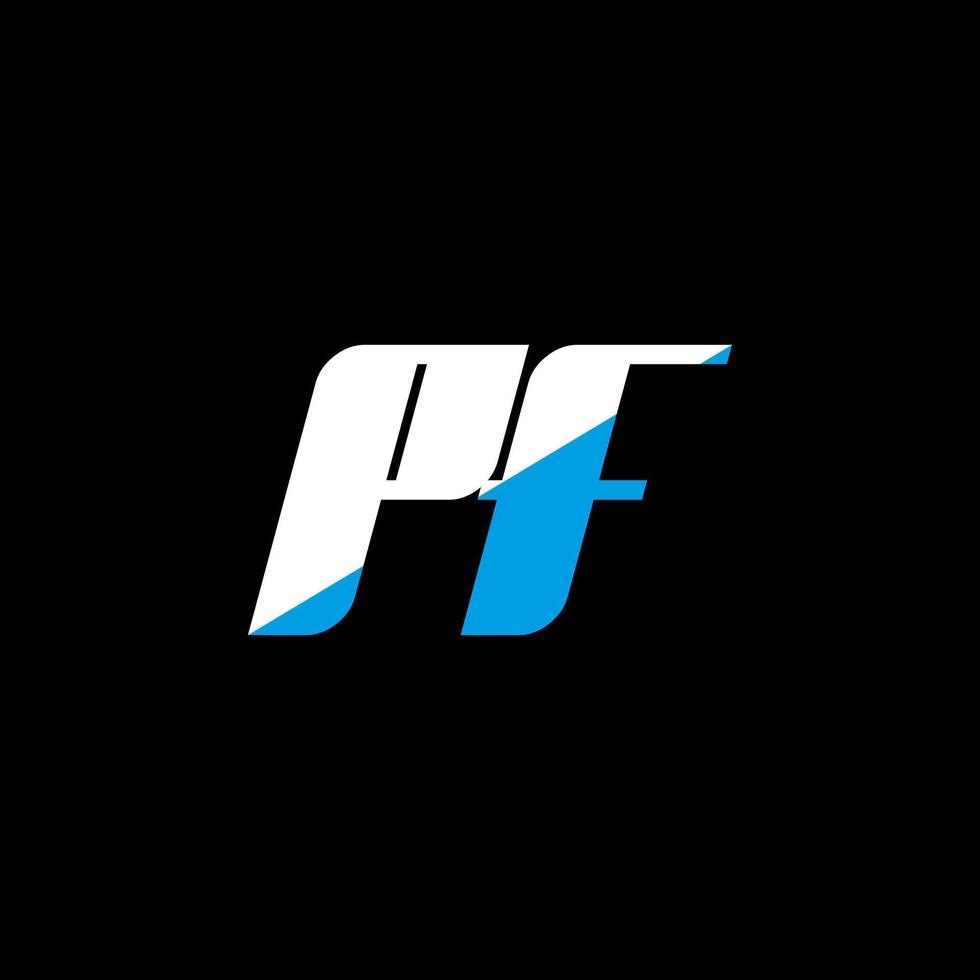 pf lettera logo design su nero sfondo. pf creativo iniziali lettera logo concetto. pf icona design. pf bianca e blu lettera icona design su nero sfondo. p f vettore