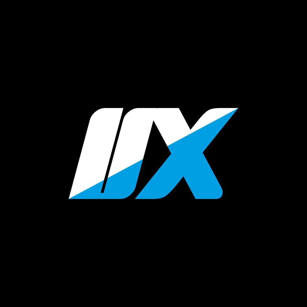 UX lettera logo design su nero sfondo. UX creativo iniziali lettera logo concetto. UX icona design. UX bianca e blu lettera icona design su nero sfondo. u X vettore