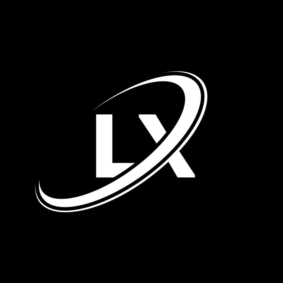 lx l X lettera logo design. iniziale lettera lx connesso cerchio maiuscolo monogramma logo rosso e blu. lx logo, l X design. lx, l X vettore