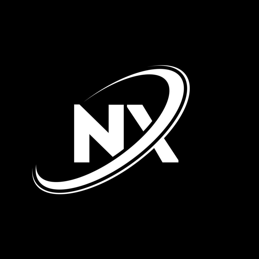 nx n X lettera logo design. iniziale lettera nx connesso cerchio maiuscolo monogramma logo rosso e blu. nx logo, n X design. nx, n X vettore