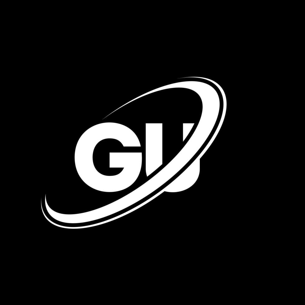 GU g u lettera logo design. iniziale lettera GU connesso cerchio maiuscolo monogramma logo rosso e blu. GU logo, g u design. GU, g u vettore