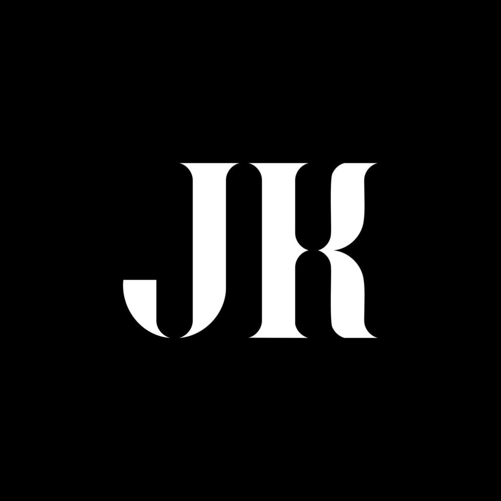 jk j K lettera logo design. iniziale lettera jk maiuscolo monogramma logo bianca colore. jk logo, j K design. jk, j K vettore