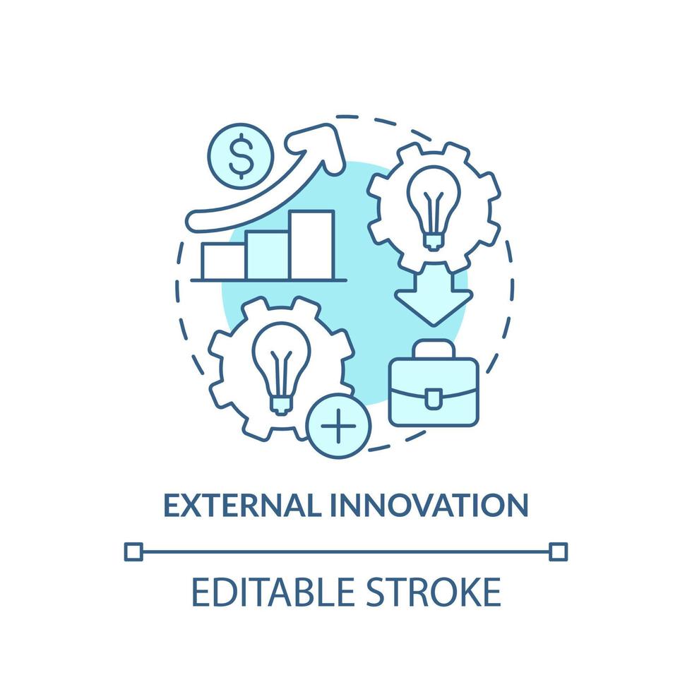 esterno innovazione turchese concetto icona. fonte per idea generazione astratto idea magro linea illustrazione. collaborazioni. isolato schema disegno. modificabile ictus. vettore