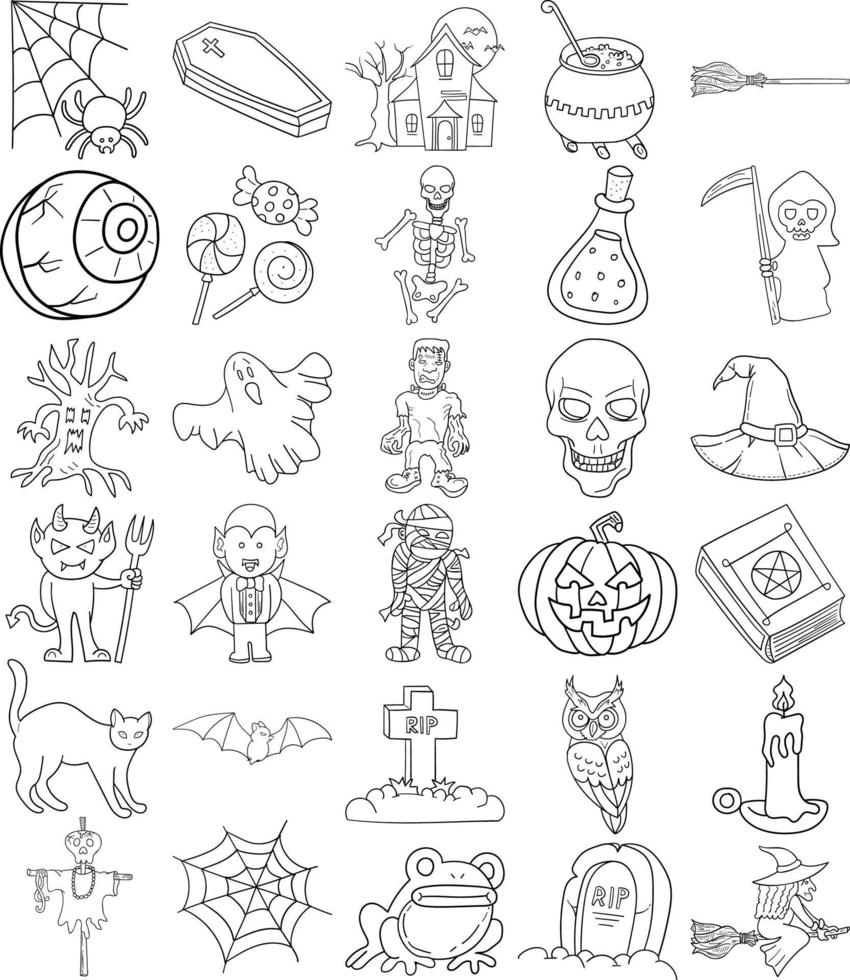 Halloween mano disegnato scarabocchio linea arte schema impostato vettore