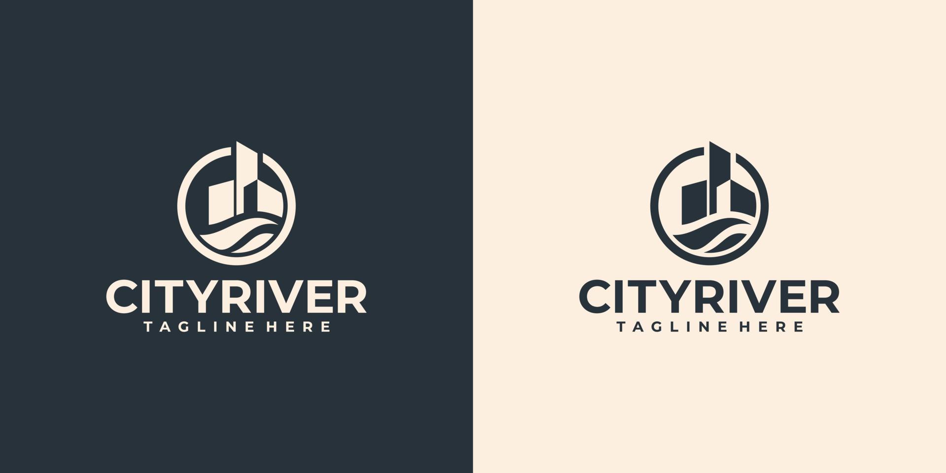 creativo città fiume logo, edificio con acqua simbolo logo design vettore