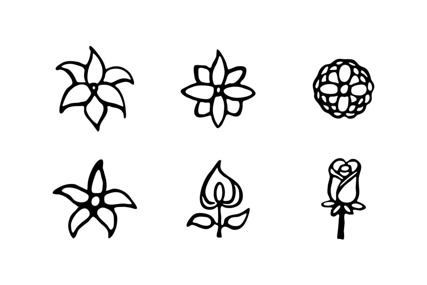 vettore impostato di fiori icona utilizzando mano disegno stile. mano disegno icone con nero e bianca colore schema