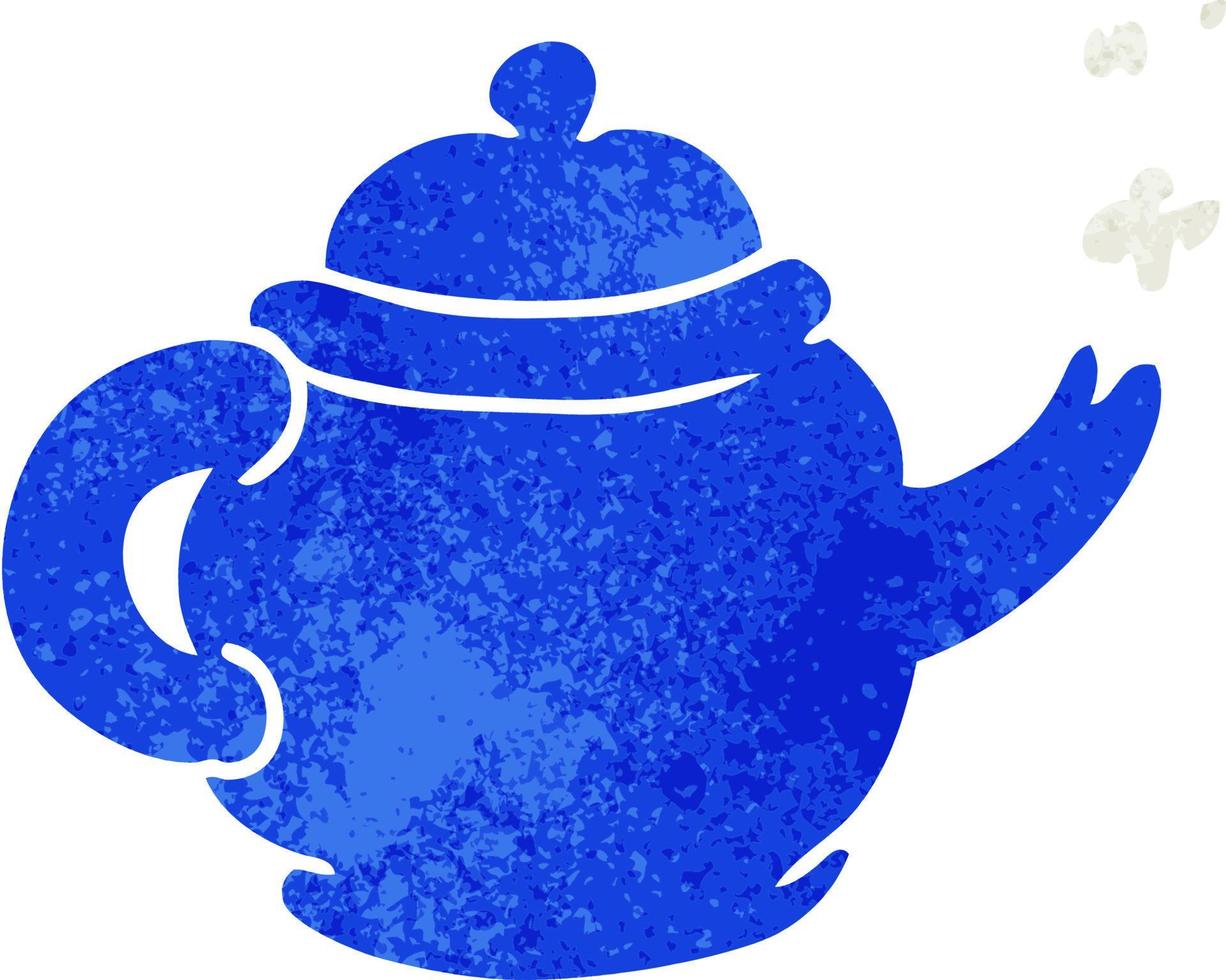 doodle retrò dei cartoni animati di una teiera blu vettore