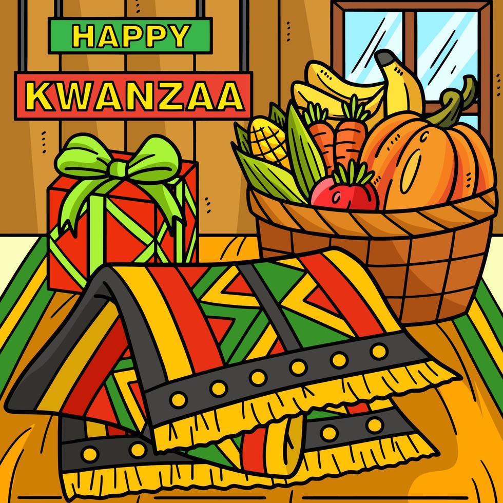 Kwanzaa mazao e tovaglia colorato cartone animato vettore