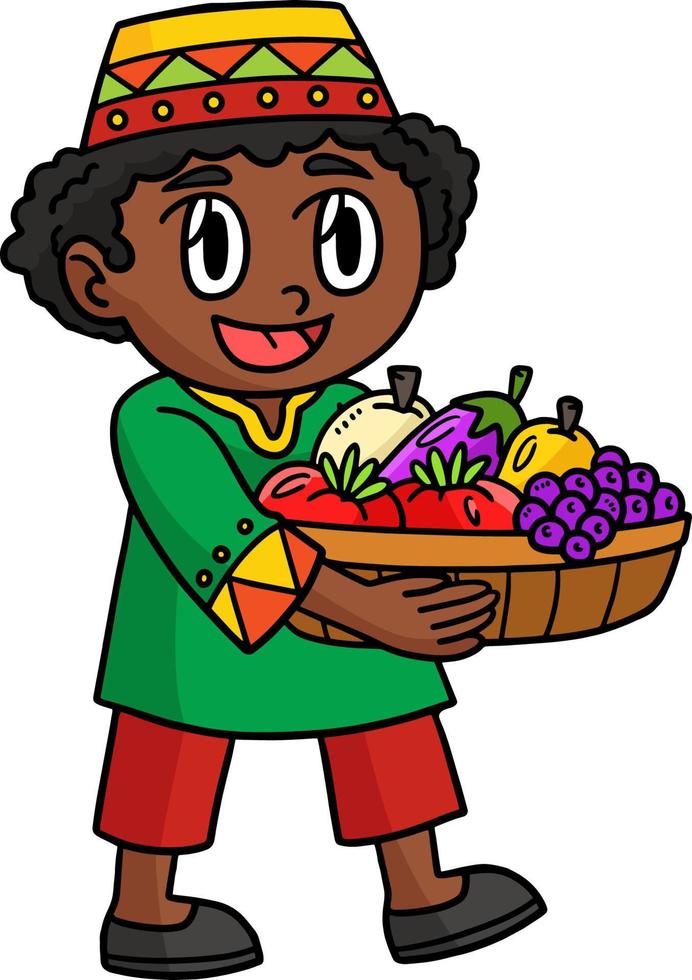 Kwanzaa afro Tenere frutta cartone animato clipart vettore