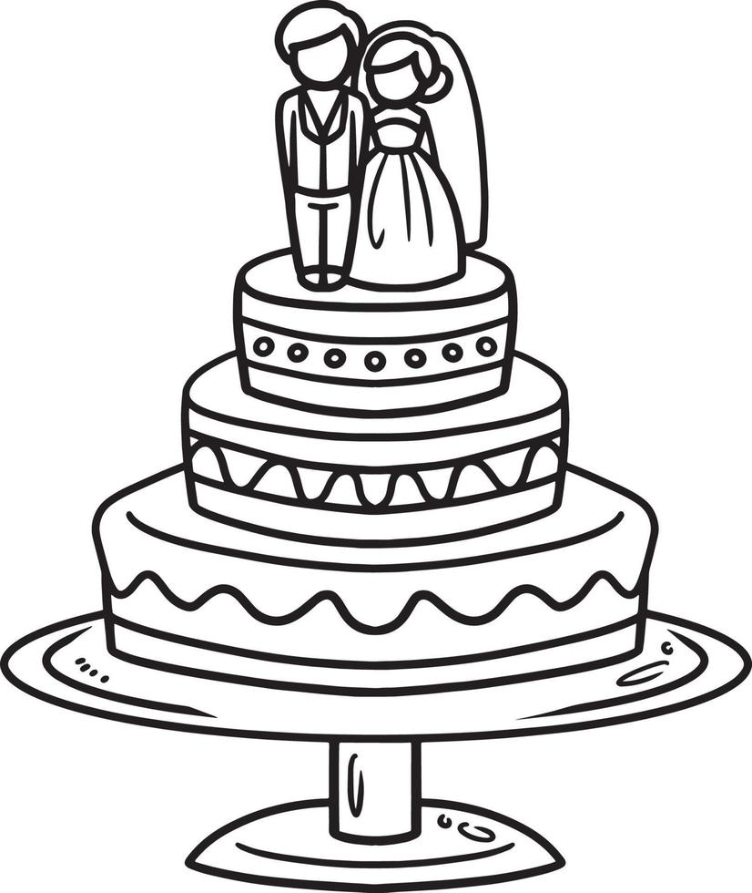 nozze torta isolato colorazione pagina per bambini vettore