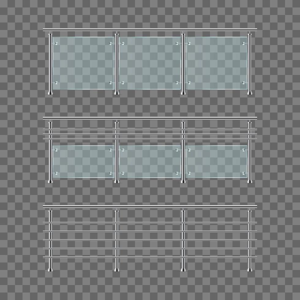 ringhiera in vetro moderna con pali in metallo vettore