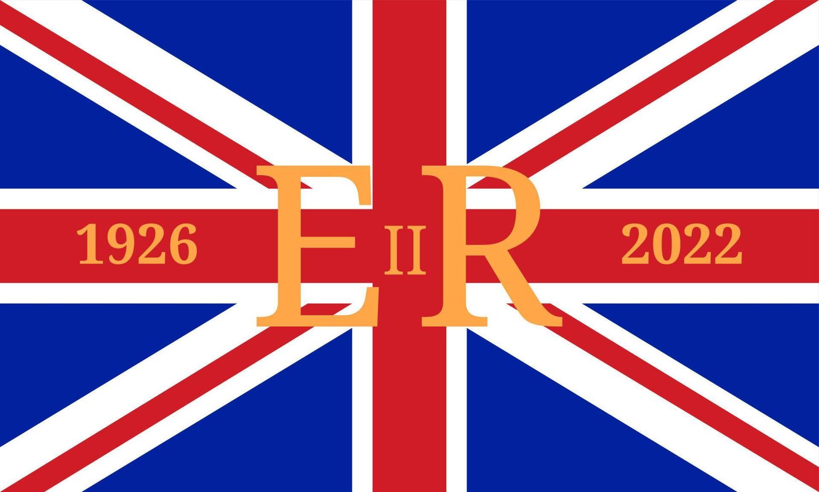 Regina Elisabetta reale cypher su Britannico bandiera, 1926 per 2022 anno. Regina Elisabetta ii Morte memoriale manifesto. Britannico monarca morto. vettore